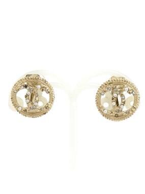 Auth Chanel Cc Logo Earrings Gold/White #302680C30B